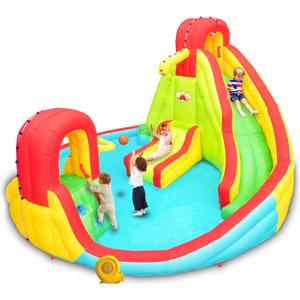 Heavy Inflatable Water Slide Park, Double Slide Climbing Wall Fountain for Outdoors, Equipped with Air Blower
