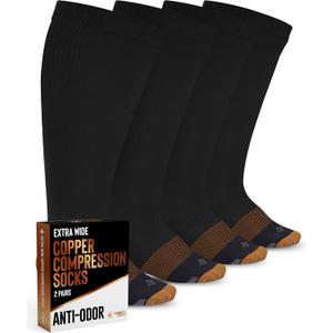 Doctor's Select Copper Plus Size Compression Socks Wide Calf - 2 Pairs | 20-30mmHg Extra Wide Calf Compression Socks Women | Copper Socks for Swelling, Varicose Veins | Extra Wide Calf Compression Socks | Black Wide Compression Socks for Women & Men, 2X-Large