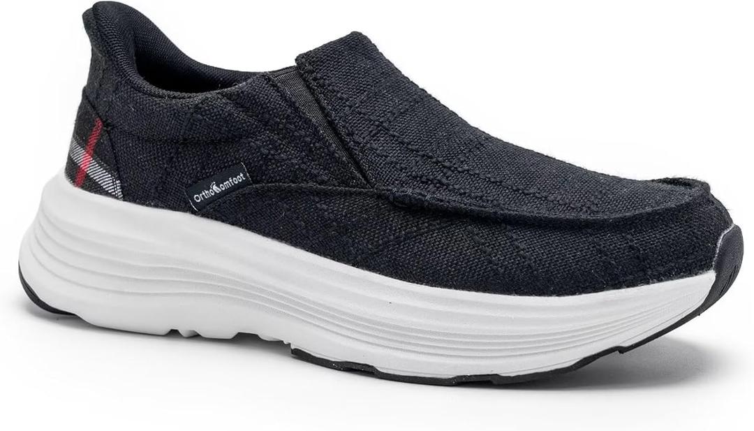 Women's Orthopedic Slip On Shoes: Comfortable Plantar Fasciitis Ladies Shoes for Neuropathy, Breathable Thick Sole Arch Support Walking Shoes for Outdoor Sports Black, Size 9