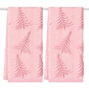 Pink Christmas Decor Bathroom Hand Towels 13x29 Inch 100% Cotton Christmas Tree Dish Towels Drying Kitchen Towels Xmas Home Kitchen Decoration Set of 2