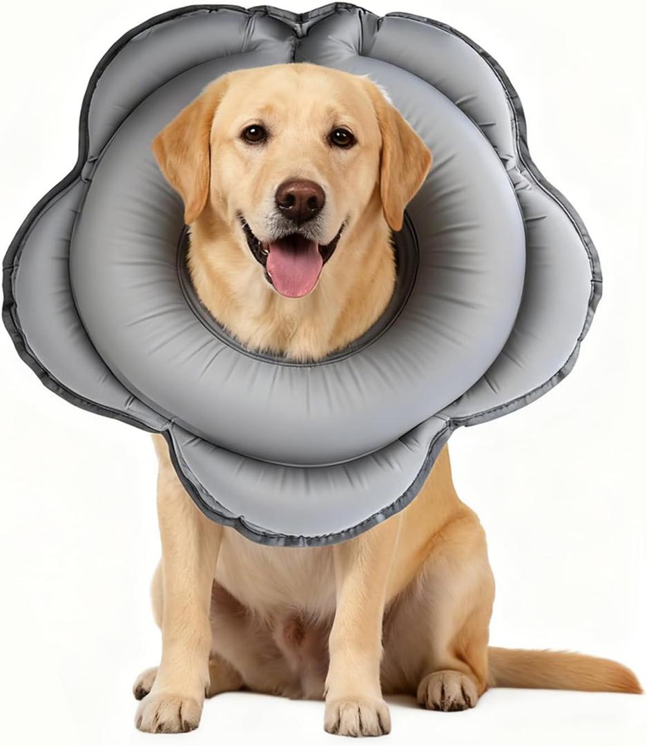 Dog Cone Collar for Large Dogs, Soft Inflatable Dog Donut Alternative After Surgery, Adjustable Protective Pet Recovery Collar, Donut Recovery Collar Prevents Licking for Dogs (Gray, L)