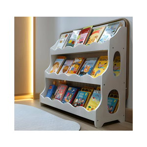 Kids Book Shelf Wooden Montessori Bookshelf Dutch Design 3Tier Scalloped,SnowfallWhite