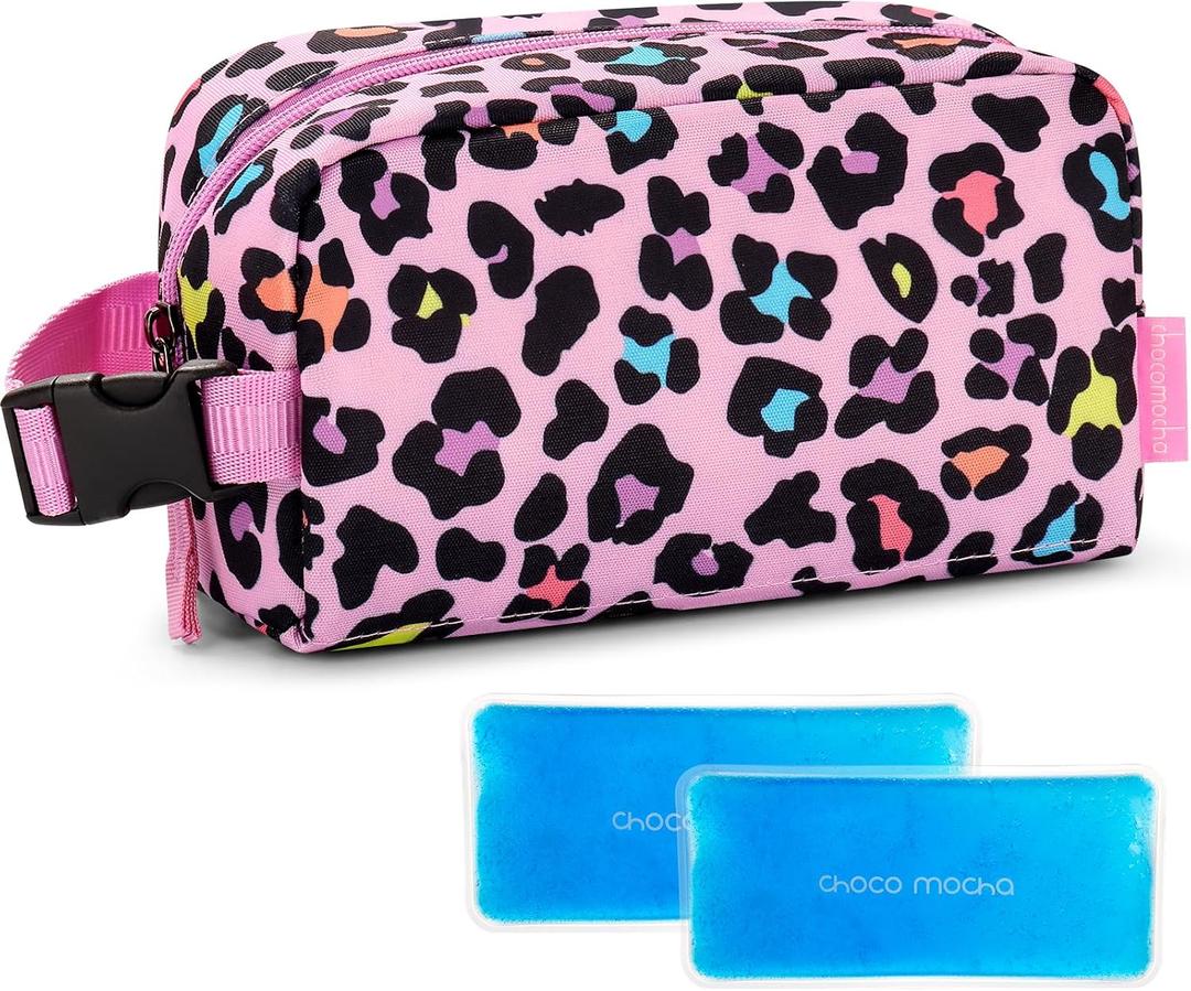 Choco Mocha Snack Bag for Kids Small Cooler Bags Insulated & Freezable Snack Bag For School Toddler Snacks Bag, Cheetah Pink