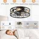 LEDIARY Caged Ceiling Fans with Lights, Black Flush Mount Ceiling Fan with Remote&App, Small Low Profile Bladeless Ceiling Fan Light Fixture for Bedroom, Kitchen, Dining Room., Medium