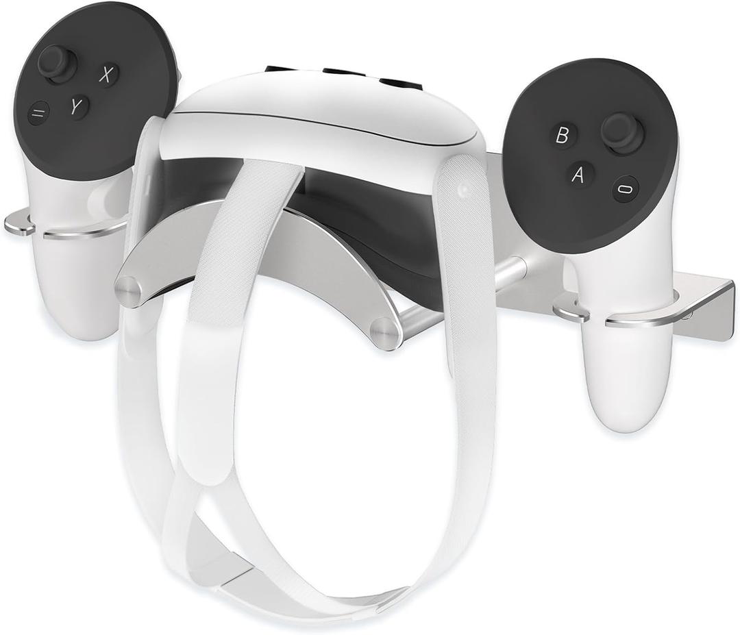 VR Wall Mount Aluminum Alloy,VR Headset Wall Mount Storage Stand Hook Compatible with Meta Quest 3/Quest Pro/Quest 2,Quest 3 Stand with 2 Storage Way,Desk Space Saving(Silver)