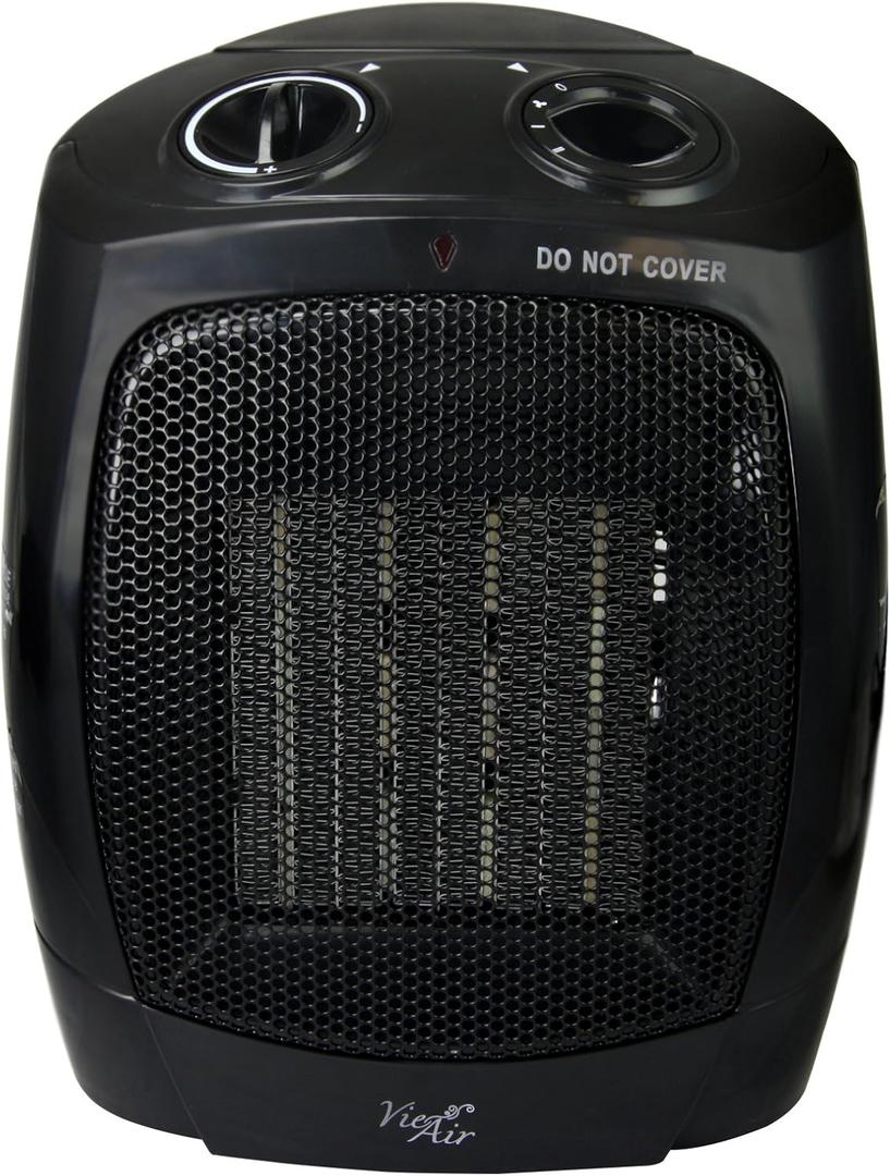 Vie Air Portable 3-Settings Ceramic Heater with Adjustable Thermostat, 1500W, Black