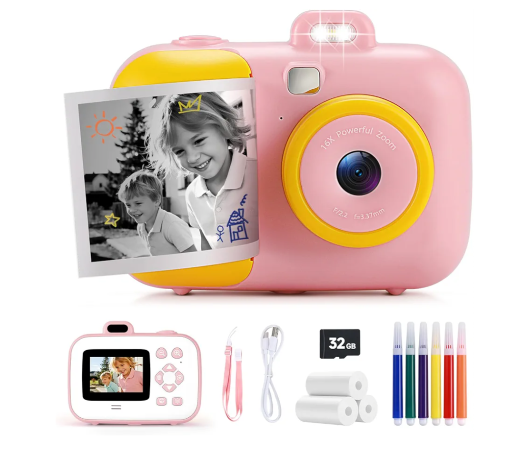 Instant Camera for Kids with Print Paper, 1080P HD Kids Camera Instant Print with 32GB SD Card, Girls Toys for Ages 5-7, Birthday Gifts for 5 6 7 8 9 Year Old Girls