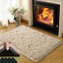 2x3 Rugs for Bedroom, Fluffy Area Rugs for Living Room, Soft Shag Kids Rug Small Carpet with 4 Non-Slip Rug Pads (Light Tan, 2ft x 3ft)