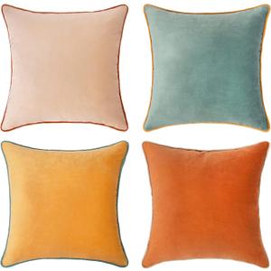 MONDAY MOOSE Decorative Throw Pillow Covers Cushion Cases, Set of 4 Soft Velvet Modern Double-Sided Designs, Mix and Match for Home Decor, Pillow Inserts Not Included (16x16 inch, Orange/Teal)