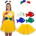 6 Pcs Fish Costume Set for Teacher Book Character Costumes Goldfish Marine Life Headband Tutu and 4 Fish Clothing Felt Patches for Reading Story Cosplay Party Supplies Women Men, One Size