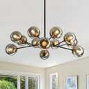 12-Light Glass ChandelierLarge Sputnik Chandeliers for High Ceilings Rustic Ceiling Lighting Fixture Pendent Light for Kitchen Dining Room Living Room Bedroom Office Black.