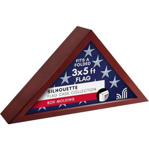Americanflat Small Flag Case Frame - Mahogany Style Wrapped MDF | Fits a Small Size 3x5' Folded Flag | Memorial Flag Display Case for Table or Wall Display with Hanging Hardware Included