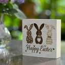 Happy Easter Bunny Rabbit Ears Floral Leaves Easter Decoration Bunny Wooden Sign Spring Yard Rabbit Dcor for Home Farmhouse Farm Kitchen Dining Room Bathroom Shelf Table-156