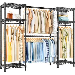 Ulif E7 Garment Rack, Heavy Duty Clothes Storage System with Extendable Hangers Rods, Metal Clothe Rack with 6 Wire Shelves, (52.3"-72") W x 14.5" D x 71.2" H, Load 838 LBS
