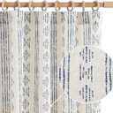 jinchan Boho Stripe Curtains for Living Room Farmhouse Linen Curtains 63 Inch Length 2 Panels for Bedroom Geometric Striped Mudcloth Light Filtering Window Drapes Back Tab Blue on Flax