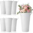 MIVIDE 6 Pack White Flower Buckets, 9.8 Inch Galvanized Metal Vases for Flowers, Flower Bucket with Handles, Farmhouse Vases for Wedding, Balcony Garden, Home Decor