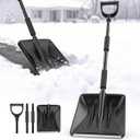 Snow Shovel, Snow Shovel for Driveway with Assist D-Handle and 11-Inch Blade, 42-Inch Adjustable Portable Survival Shovel for Driveway, Cars, Snowmobiles, Camping and Emergency (Black)
