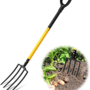 Pitch Fork, 4 Tine Heavy Duty Garden Fork with Ergonomic No-Slip D-Grip Handles, 45 Inches Long Handle Spading Fork, Perfect for Gardening Digging, Land Management, Yard work, Farming (Black)