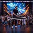 Tandefio Portable 36" Wide DJ Table Workstation, Plywood Fold out DJ Stand Booth with Flight Case Top, 30" Height Heavy Duty Table Stand for Controller, Laptop & Mixer, Easy Transport & Setup, Black