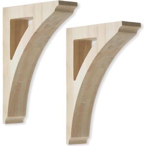 Briwooody 2 Pcs 1 3/4" W x 6 1/2" D x 9" H Traditional Wood Corbels Wooden Shelf Brackets Unfinished Paintable Solid Wooden Bracket for Doorway Countertops Home Shelves Cabinet Furniture Support