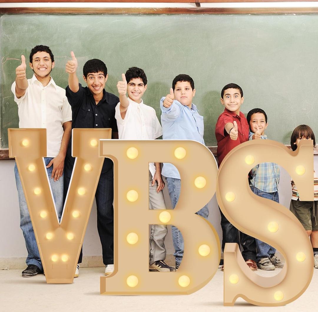 Aurelema Vbs 2026 Decorations 4ft Marquee Light up Letters with Hot Glue Gun for Vacation Bible School Christian Illumination Theme Party Church Events Decorations