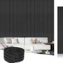 Black Peel and Stick PVC Slat Wall Panel, 4x96 Self-Adhesive Thick Faux Wood Grain Wallpaper Panel, 3D Sound Proof Panels for Walls, Removable Wood Panels for Wall Peel and Stick for Accent Walls