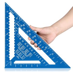 Beslands Aluminum 12-inch Rafter Square Carpenter Measuring Layout Tool Alloy Metal Triangle Ruler Imperial Protractor for Woodworking and Carpentry Blue