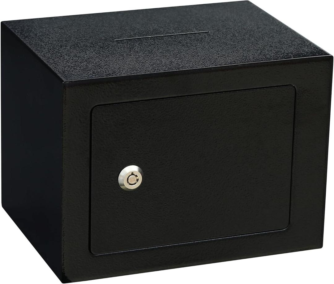 Safe Box Small Safe Money Cash Safe Keys Gun Safe 6.7"D x 9.05"W x 6.7"H 0.24 CuFt Mini Security Lock Safe Boxes for Coin Home Office Hotel Rooms Business Jewelry Gun (Black)