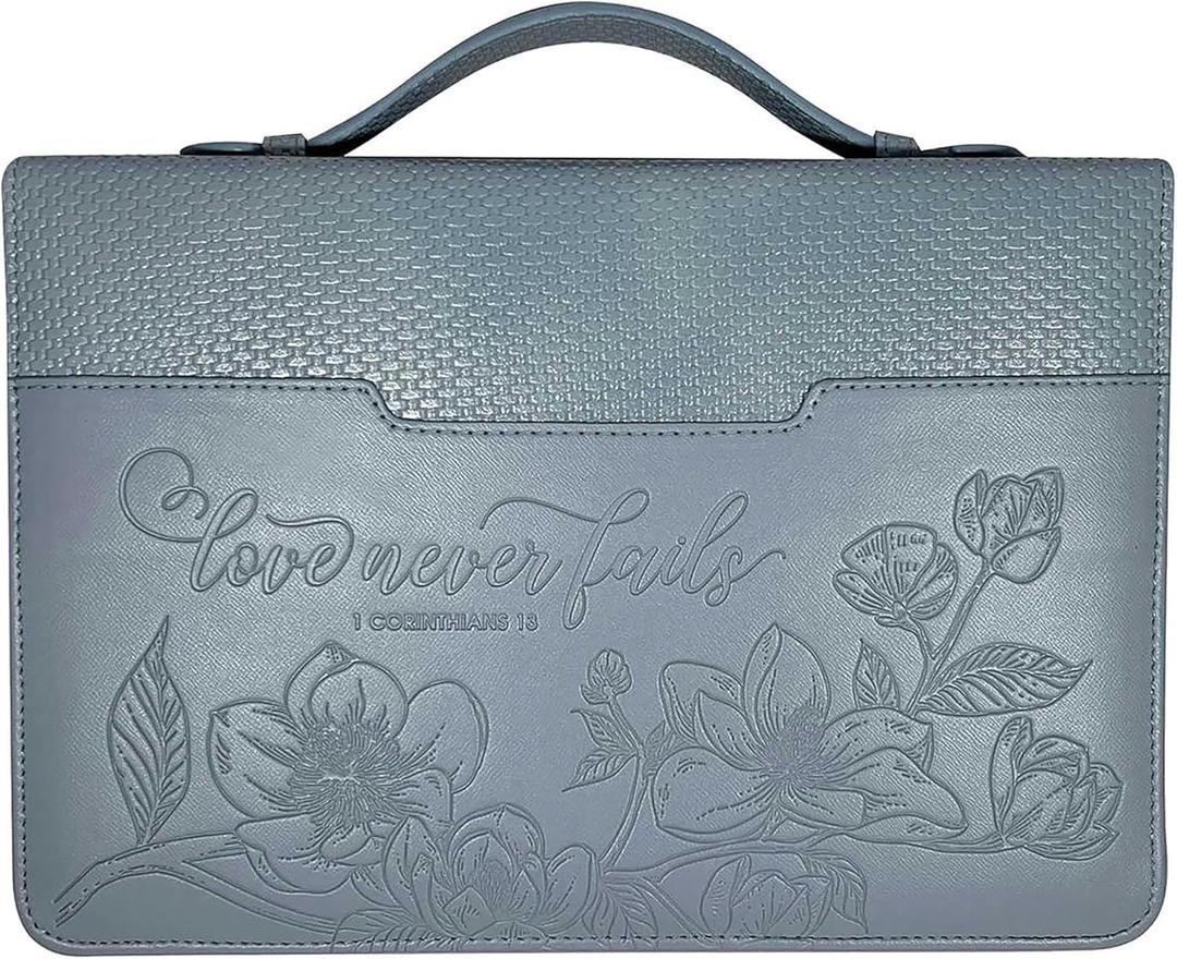 White Dove Designs Bible Cover-Debossed w/Weave Pattern-Love Never Fails-Purple-LRG