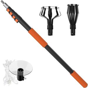 Buyplus 18FT Reach Light Bulb Changer for High Ceilings with 3-12FT Telescopic Extension Pole, Easy Flip-Tab Lock Bulb Changing Pole Extension with Basket and Suction Cup for Recessed Lights