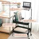 3-Tier Metal Rolling Utility Cart with Wooden Tabletop, Mobile Storage Organizer with Lockable Wheels for Kitchen, Bathroom & Home
