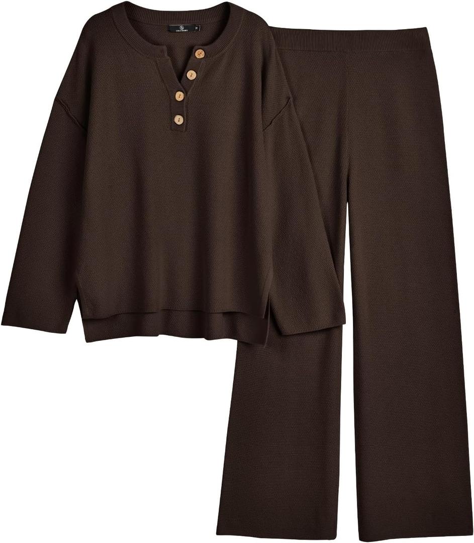 LILLUSORY Women's 2 Piece Lounge Sets Oversized Slouchy Matching Cozy Knit Sets (Medium, Dark Coffee)