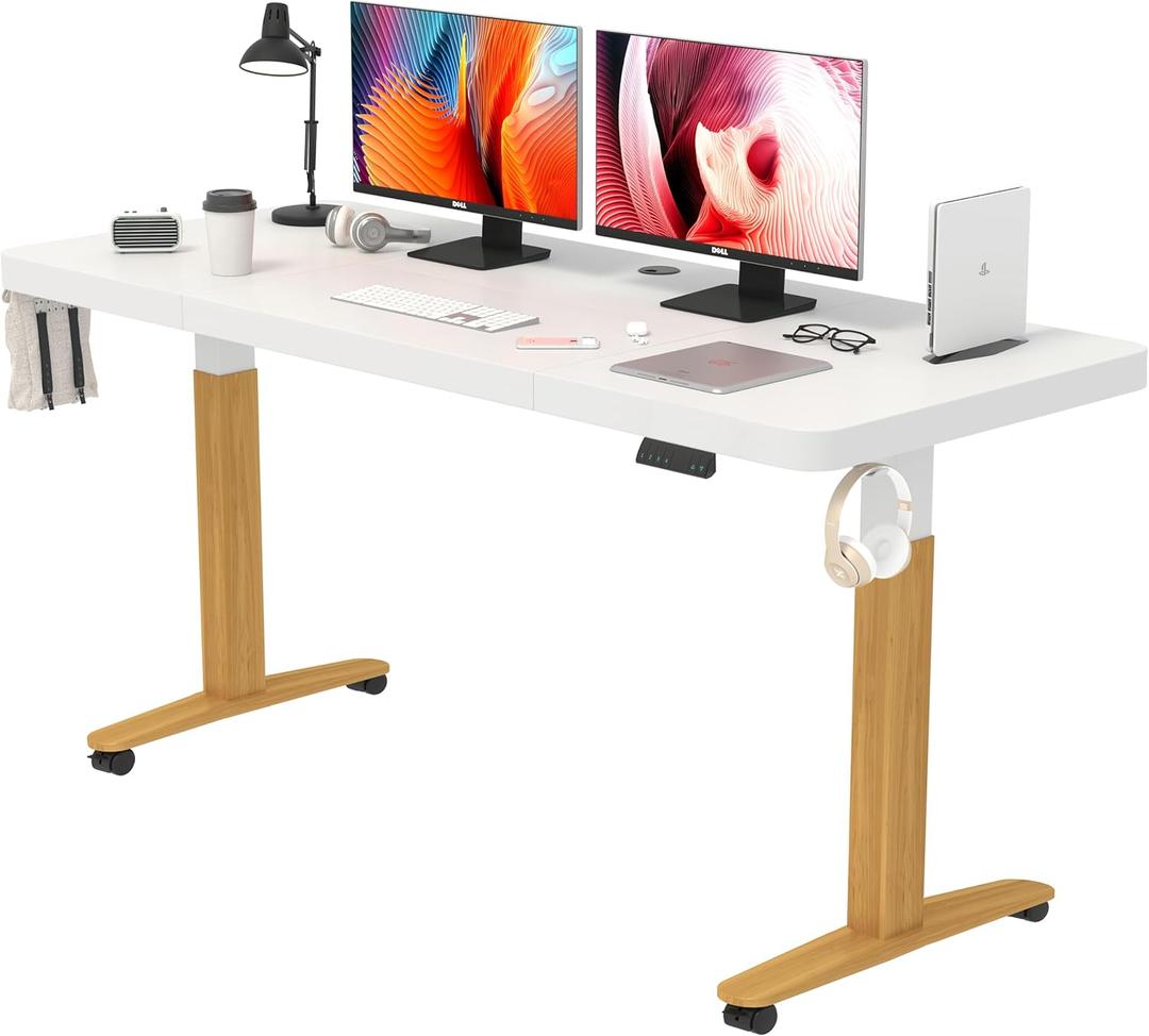 Monomi Electric Standing Desk, 55'' Height Adjustable Ergonomic Home Office Sit Stand Up Desk with Memory Preset Controller, White (Wood Grain)