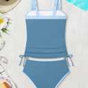 Queenstyle Teen Girls Tankini Swimsuit 2 Piece Bathing Suit Color-Block Drawstring Girls' Swimwear for 15-16 Years