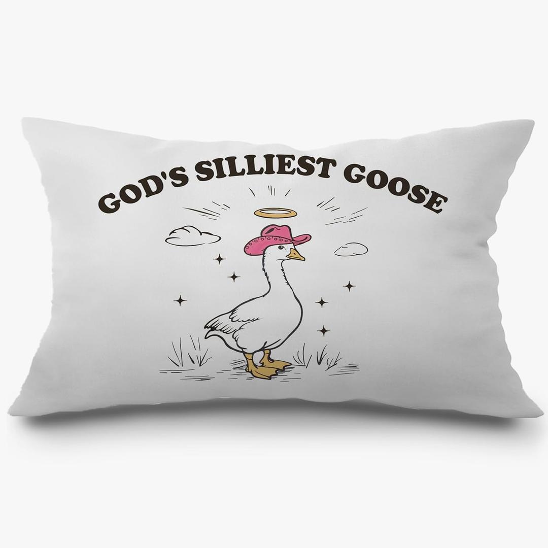 God's Silliest Goose Funny Christian Pillow Covers 12x20, Christian Room Decor, Western Pink Cowgirl Hat Silly Goose Decorative Lumbar Pillow Covers for Home Bedroom Living Room