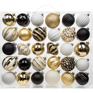 Briful 60PCS Christmas Ornaments Set Black White Gold Christmas Tree Ornaments Balls Plastic Shatterproof Decorative Hanging Ornaments for Xmas Home Winter Holiday Party Decor