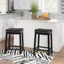 Linon Kingston Black Wooden Backless 26.5 Inch Seat Height Counter Stool with Black Faux Leather Upholstered Seat and Nailheads, Set of 2, Standard