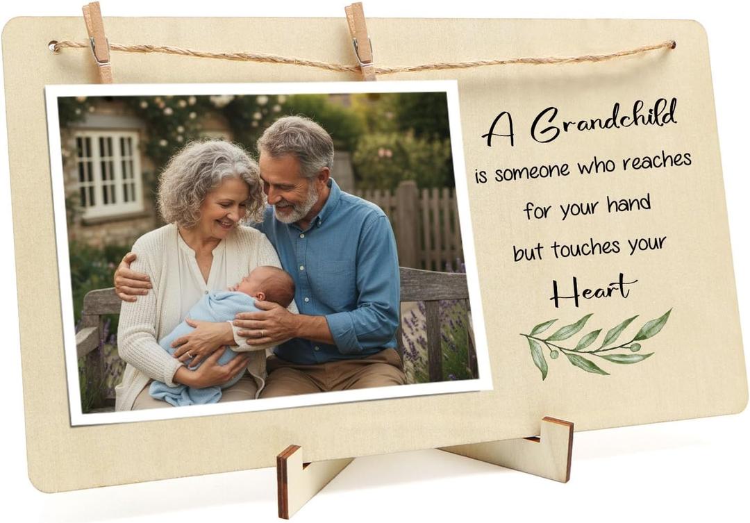 Grandchildren Picture Frame First Time Grandma To Be New Grandparents Gifts Wooden 4x6 Grandkids Baby Photo Frames Keepsake Unique Grandparents Day Gift Ideas for Family Grandpa Nana Home Table Decor