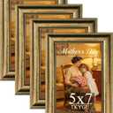 4 x 5x7 Picture Frame with Real Glass, 4 set Ornate Vintage Picture Frames for Wall or Tabletop Display, Gold 5 x 7 Frame for Wall home best gift