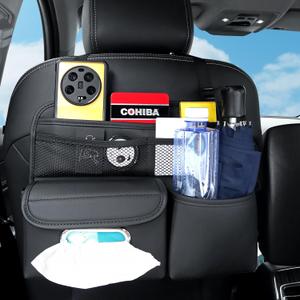 PU Leather Back Seat Organizer Universal Multifunctional Large Capacity Rear Hanging Seat Storage Bag With Tissue Bag