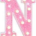 Pooqla LED Marquee Letter Lights, Pink Glitter Alphabet Sign Battery Powered Night Light, Birthday Party, Wedding, Girls Gifts, Home Bar, Christmas Decoration, N (Warm White)