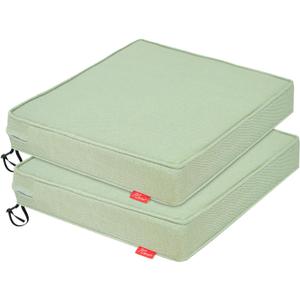 Pcinfuns Outdoor Chair Cushion 19 x 19 x 3 Inch Water Resistant & Fade Resistant Patio Furniture Cushions with Removable Cover and Adjustable Straps Set of 2,Light Green