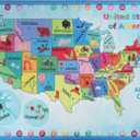 Superior United States Map Non-Slip Indoor Rug for Kids, Toddlers & Babies, Washable, Perfect for Playroom, Kids Room, Nursery, or Bedroom, Geography, Iconic American Landmarks, Symbols, 7' 5" x 10'