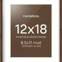 Homeforia 12x18 Mortise & Tenon Walnut Picture Frame, High End 12x18 Frames for Wall, Photo Frames 12 x 18 Walnut with Mat 8.5x11, Tempered Glass, Wall Kit, Set of 1