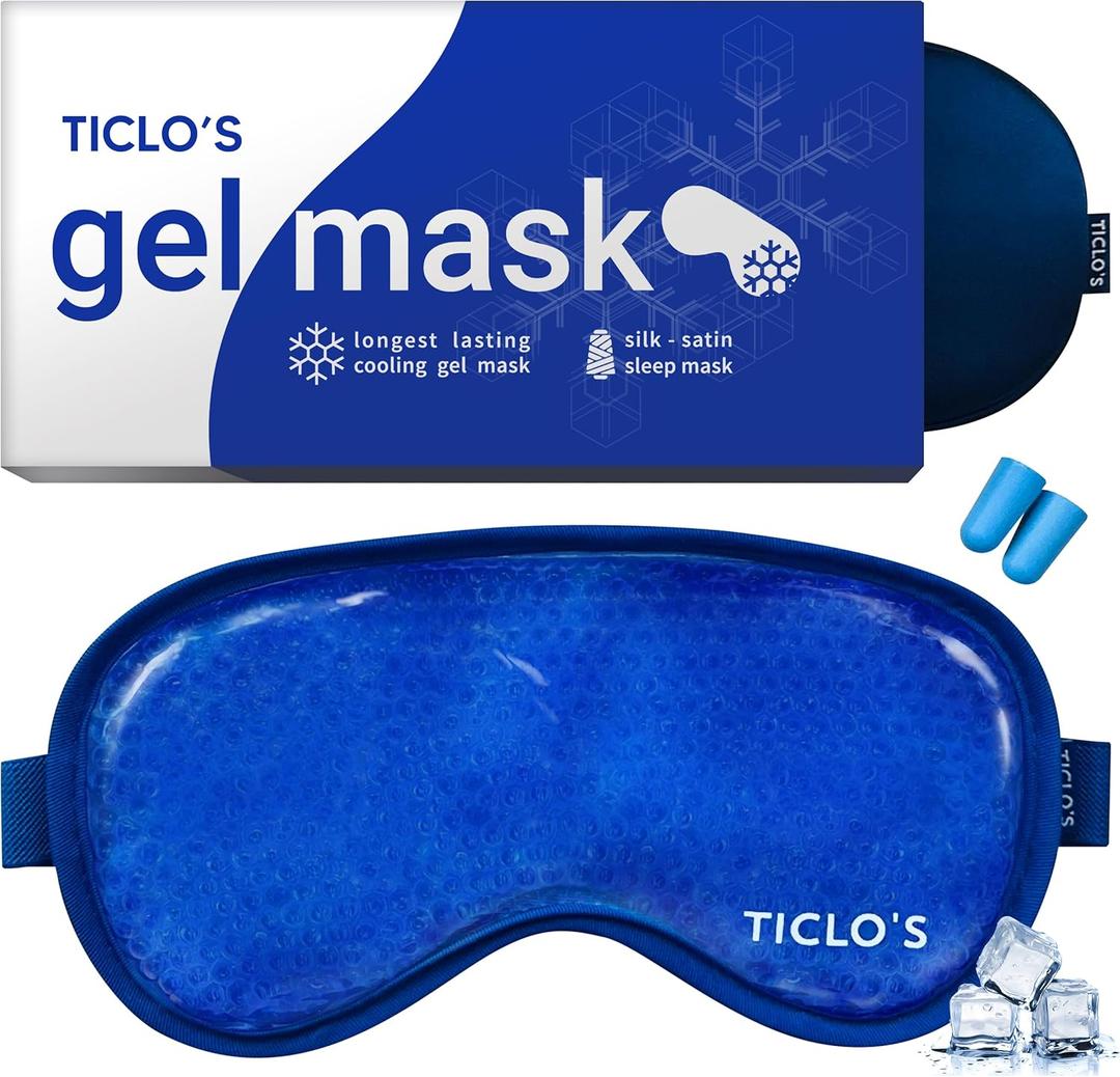 Ticlo's Cooling Eye Mask for Puffy Eyes - Gift Ready Box - Gel Eye Mask for Sleeping, Cold Compress for Dark Circles, Cold Reusable Compress for Migraines, Headaches, and Post-Surgery Recovery (Blue)