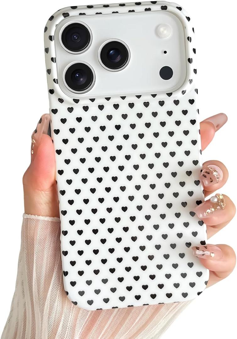 Skyseaco for iPhone 17 Pro Max Case Cute Heart Phone Case Soft Slim TPU Shockproof Phone Cover for Women Girls - White