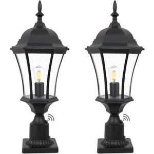 24in Dusk to Dawn Aluminum Post Light Outdoor Black Exterior Post Lamp Fixture for House 2 Pack Outdoor Pier Mount Lantern with Seeded Glass, Outside Pathway Column Lights, LMMS4610-MBK-2P, Large