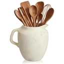 Potchen Rustic Kitchen Utensil Holder with Handle,7.48" H Ceramic Vintage Utensil Crock for Countertop, Farmhouse Kitchen Decoration Ceramic Pot for Spatulas Spoons Tongs(Novelty,Antique Cream)