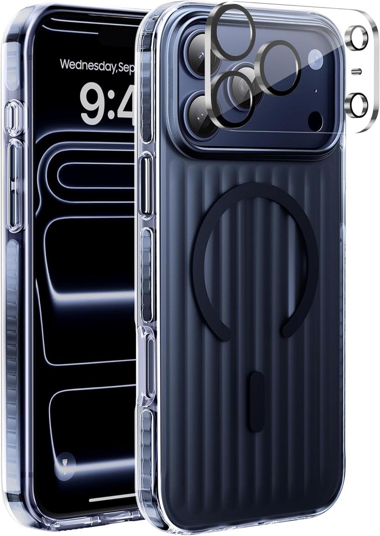 Strong Magnetic for iPhone 17 Pro Max case,1XLens Protector[10Ft Military-Grade Protection] Compatible with fit MagSafe Shockproof Slim Thin Cover case for iPhone 17 Pro Max 6.9 inch, Deep Blue Metal