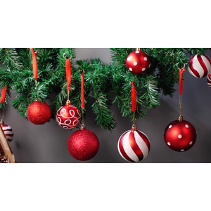 47 Pcs Christmas Chandelier Decor Set with 9 ft Garland Greenery with 280 Branches 21 Pcs Christmas Balls Ornaments Ribbons for Xmas Fireplace Staircase Indoor Outdoor Decor (Vivid)